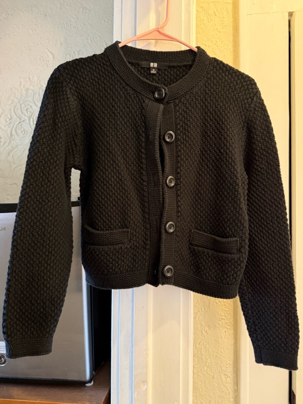 uniqlo black textured knit cardigan